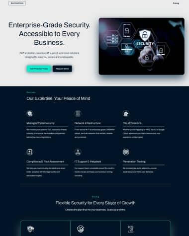 Preview of a bold, modern Carrd template built for tech, cybersecurity, and IT startup landing pages.