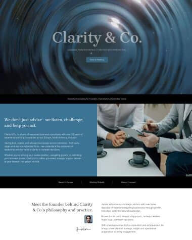 Screenshot of a clean, minimalist Carrd website template designed for consulting and professional services.