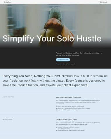 Preview of a clean, conversion‑focused Carrd template for SaaS startups with modern sections and bold headings.