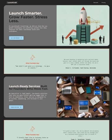Screenshot of a polished multi‑section Carrd template designed for freelancers and independent consultants.