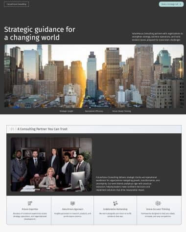 Screenshot of a modern Carrd template for consulting and professional service businesses.